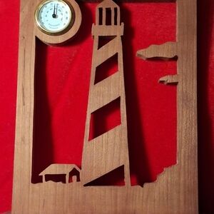 Wooden Lighthouse  Decor with Thermometer